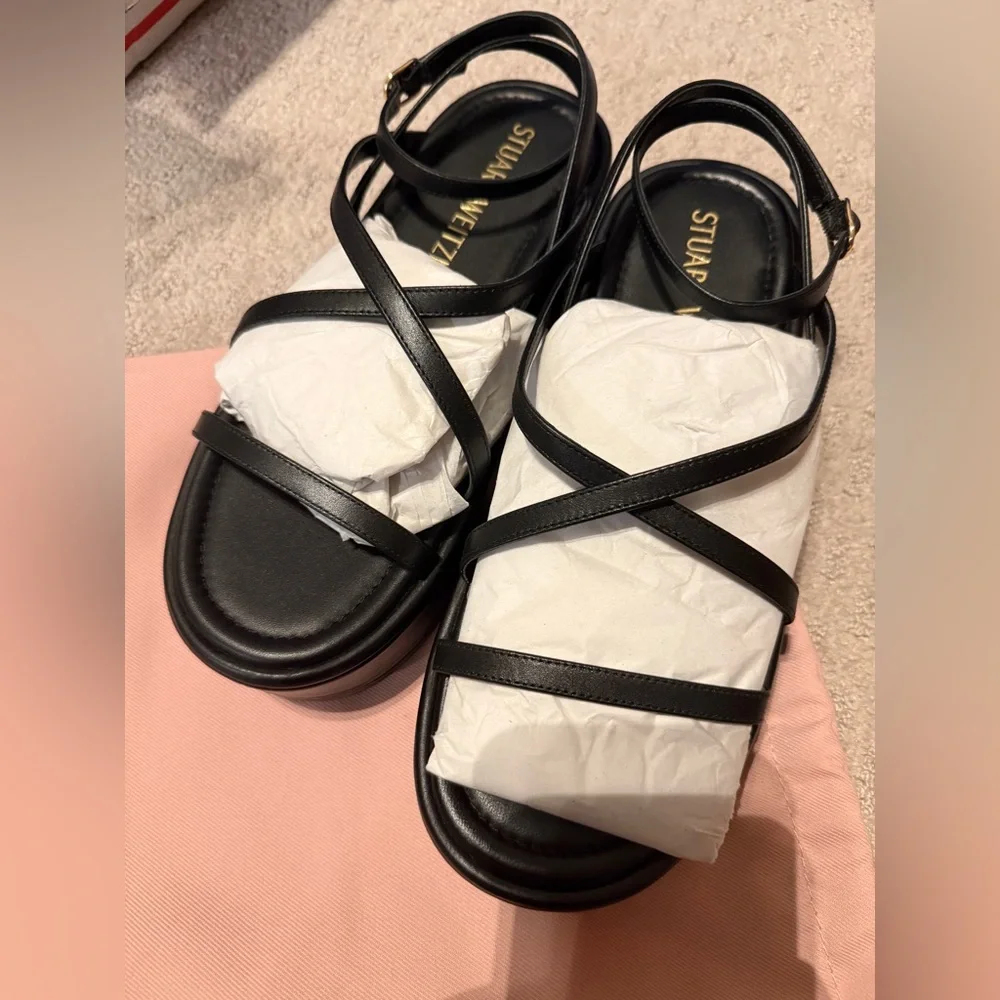 Stuart Weitzman Summerlift Leather Platform Sandals – Black, Size 8.5 – NWT - Picture 3 of 8